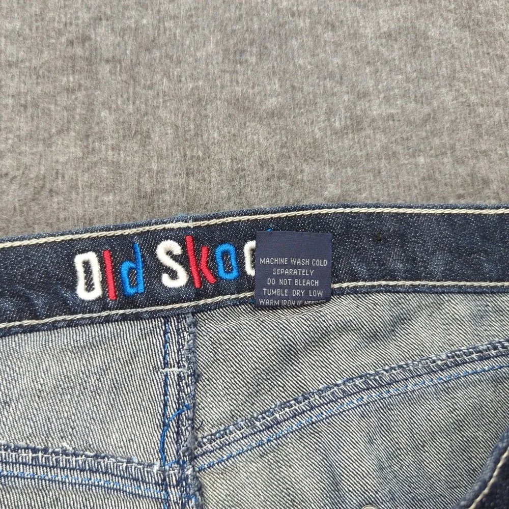 Old Skool Jeans Mens 40x33 Blue Embroidered Baggy Faded Dark Wash Streetwear